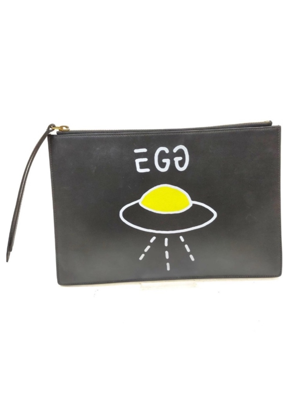 Gucci Black Calfskin Leather Egg Pouch Clutch UFO Design with COA - Picture 1 of 17